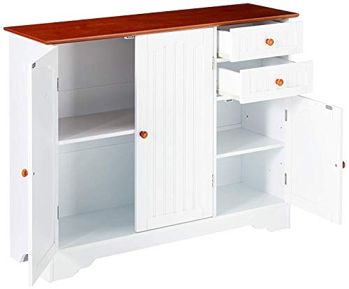 Kings Brand FURNITURE White / Walnut Finish Wood Kitchen Storage Buffet Cabinet Kings Brand Furniture