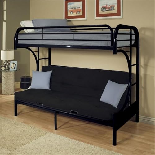 Pemberly Row Contemporary Twin XL Over Queen and Futon Bunk Bed in Black Pemberly Row