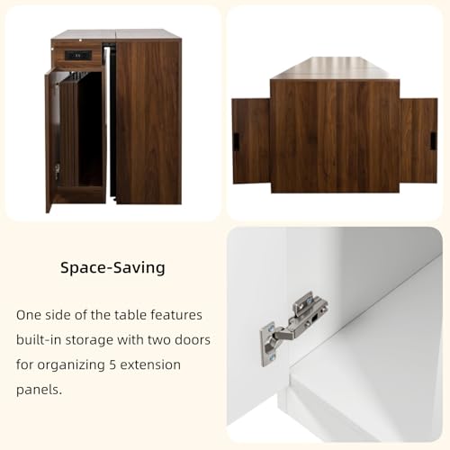 KEIKI 23.62”-118”L Extendable Foldable Dining Room Table with Storage Cabinet & Outlet, 1-10 People Wood Modern Rectangle Expandable Furniture for Kitchen Living Meeting Room, 6 Length Options KEIKI