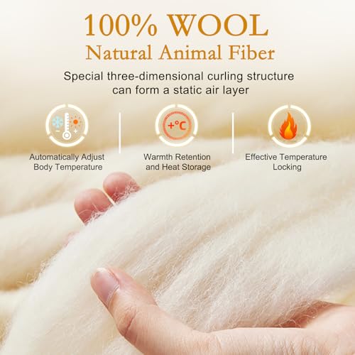YOUR MOON Luxurious All Season Wool Comforter Twin Size, 100% Natural Australian Wool Filling, Hypoallergenic Comforter Duvet Insert, Noiseless Cotton Shell (White) YOUR MOON