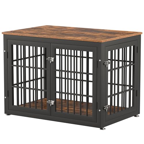 rehomerance 38 Inch Heavy Duty Dog Crate Furniture for Large and Medium Dogs, Decorative Pet House End Table, Wooden Cage Kennel Furniture Indoor, Rustic Brown rehomerance