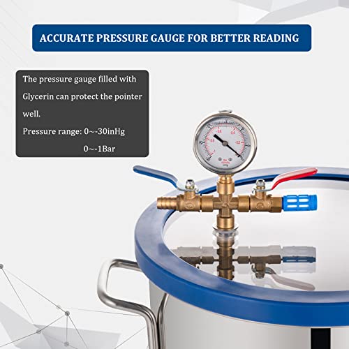 9 Gallon Tempered Glass Vacuum Chamber with Two Rubber Seals, 33L Stainless Steel Degassing Chamber Kit with 5 CFM 1/3HP Single Stage Vacuum Pump Without Oil, Perfect for Stabilizing Wood P PBAUTOS