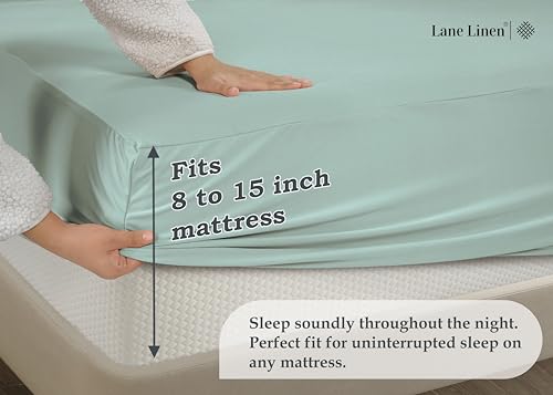 Fitted Twin XL Sheet - 4 Way Stretch Sheet with 360° Elastic Band - Upto 15" Deep Pocket Fitted Bottom Sheet - Ultra Soft, Fade Resistant, Breathable & Anti Shrink - Perfect for Dorm Rooms - Cool Blue LANE LINEN