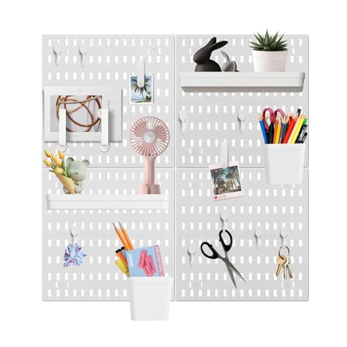SHGJ&SOFT PegBoard Combination Kit, Pegboards and Accessories Modular Hanging, Wall Organizer Pegboard for Home and Office,24″×24″, Wall Mount Display Pegboard Panel Kits (White, 4 Pieces) SHGJ&SOFT