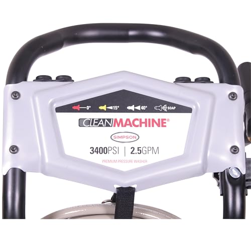 SIMPSON Cleaning CM61083 Clean Machine 3400 PSI Gas Pressure Washer, 2.5 GPM, CRX Engine, Includes Spray Gun and Wand, 4 QC Nozzle Tips, 5/16-in. x 25-ft. MorFlex Hose, 49-State SIMPSON