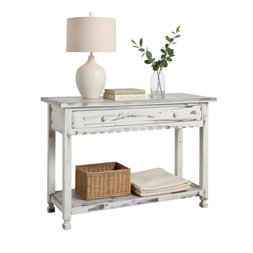 Alaterre Furniture Rustic Country Cottage Console Table with 1 Drawer & 1 Shelf, Distressed Finish - Perfect for Living Room, Entryway, Hallway Alaterre Furniture