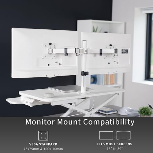 VIVO Height Adjustable 32 inch Standing Desk Converter with Dual 13 to 30 inch Monitor Stand, Sit Stand Monitor Mount and Desk Riser, White, DESK-V000K-M2W VIVO