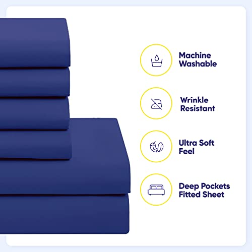 Sweet Home Collection 5 Piece Comforter Set Bag Solid Color All Season Soft Down Alternative Blanket & Luxurious Microfiber Bed Sheets, Royal Blue, Twin Sweet Home Collection