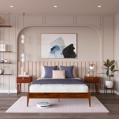 Bme Dinkee 15-Inch Dark Chocolate Solid Wood Queen Platform Bed Frame with Minimalist Japanese Joinery