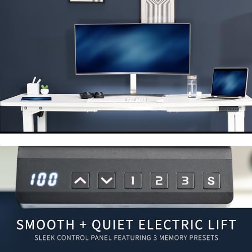 VIVO Electric Height Adjustable 71 x 30 inch Memory Stand Up Desk, White Extra Deep Table Top, White 4-Leg Dual Motor Frame, DESK-KIT-E4WW VIVO