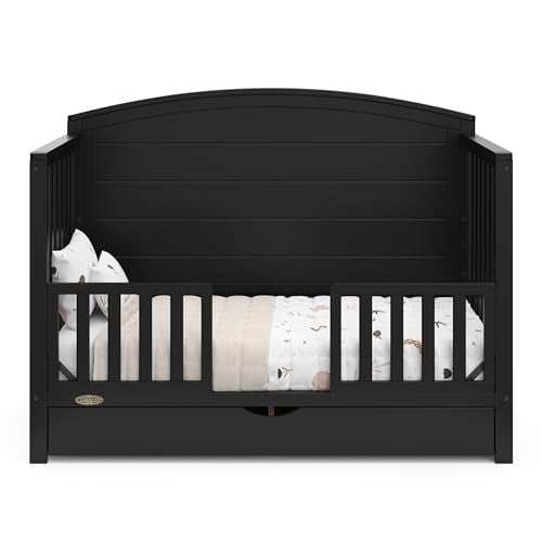 Graco Bellwood 5-in-1 Convertible Crib with Drawer (Black) - GREENGUARD Gold Certified, Full-Size Storage Drawer, Converts to Toddler Bed and Full-Size Bed STORK CRAFT