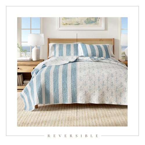 Great Bay Home Full/Queen Coastal Quilt Bedding Set, Summer Coastal Quilt with Shams, Beach 3-Piece Reversible All Season Bedspread Quilt Set. Lightweight Nautical Quilted Coverlet. Blue. Great Bay Home