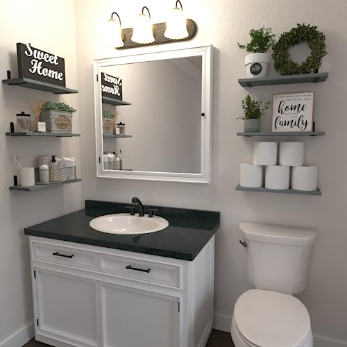 WOPITUES Floating Shelves Set of 6, Rustic Farmhouse Wood Shelves for Wall Decor, Bathroom Shelves, Book Shelves for Living Room-Grey WOPITUES