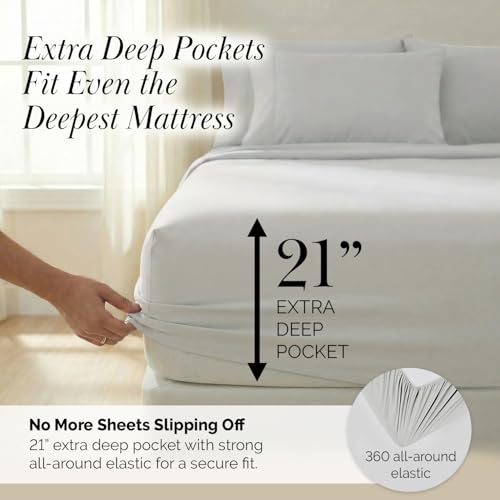 Southshore Fine Living, Inc. 21-Inch Extra Deep Pocket Queen Sheet Set 6 Piece for Tall Mattress, Pet Hair Resistant Bedding, Microfiber Queen Size Sheets, Breathable Easy Care, Light Grey Sheets Southshore Fine Living, Inc.