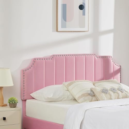 VECELO Queen Upholstered Platform Bed Frame with Tufted Adjustable Headboard/Mattress Foundation/Wood Slat Support,Easy Assembly,Pink VECELO