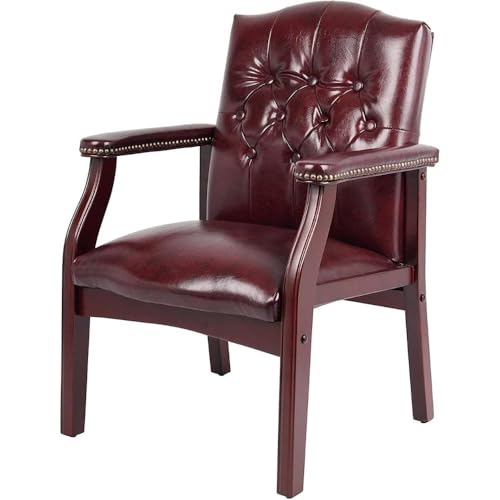 Oakestry Ivy League Set of 2 Executive Guest Chair in Burgundy Vinyl Wood Frame Office Visitor Dual Chair with Mahogany Finish Comfortable Reception Seating for Office or Waiting Room Oakestry