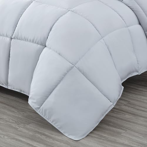 Chezmoi Collection All Season Twin Size Down Alternative Comforter - Plush Microfiber Fill - Box Stitch Quilted - Duvet Insert with Corner Tabs (Twin/Single, Silver Gray) Chezmoi Collection