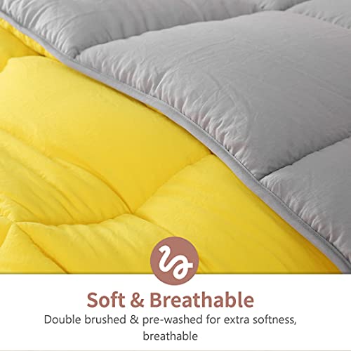 APSMILE Reversible Full/Queen Bed Comforter - All-Season Down Alternative Comforter, Ultra-Soft Cloud Fluffy Microfiber Quilt Duvet, Illuminating Yellow/Ultimate Gray APSMILE