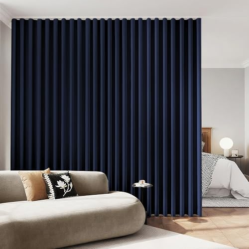 KNEOQIT Extra Wide Room Divider Blackout Curtains with Hooks, Thermal Insulated Drapes for Living Room, Bedroom, Sliding Door, Large Windows Navy Blue(1 Panel, 100" W x 84" H) KNEOQIT