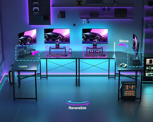 Casaottima L Shaped Gaming Desk with Monitor Stand, Corner Desk Gaming Table for Home Office, Computer Desk Sturdy Writing Workstation for Small Space, 51 inch, Carbon Fiber Surface, Black Casaottima