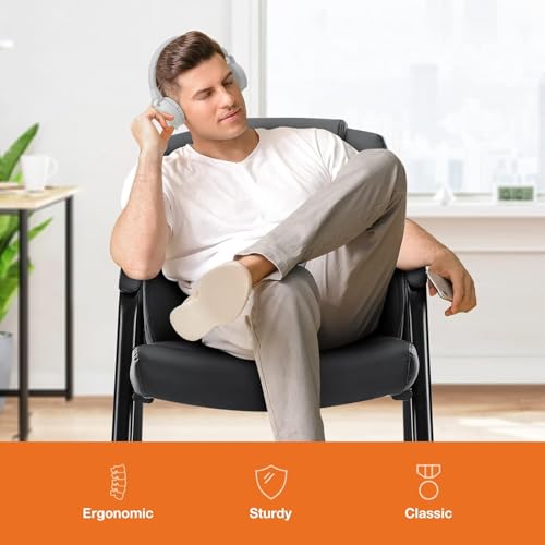 Sweetcrispy Waiting Room Office Guest Chairs Set of 2, PU Leather Big and Tall No Wheels Executive Office Chair with Padded Arms for Reception Conference Room Lobby Sweetcrispy
