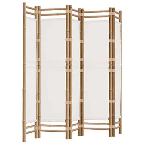 vidaXL 5-Panel Folding Room Divider in Cream White - Bamboo and Canvas Indoor/Outdoor Privacy Screen Partition - Stylish Farmhouse Decor for Living Room, Garden, Balcony - Easy to Assemble vidaXL