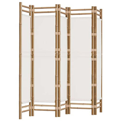 vidaXL 5-Panel Folding Room Divider in Cream White - Bamboo and Canvas Indoor/Outdoor Privacy Screen Partition - Stylish Farmhouse Decor for Living Room, Garden, Balcony - Easy to Assemble