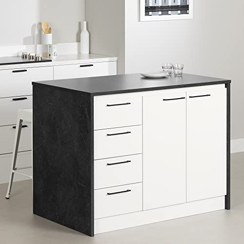 South Shore Myro Kitchen Island, Faux Black Stone and White South Shore