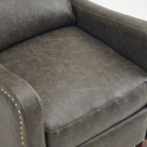 PATIOPTION Leather Pushback Recliner Chair, PU Leather Push Back Armchair, Upholstered Recliner Chair 105-135 Degree Adjustable, Retro Accent Chair for Living Room Bedroom - Gray