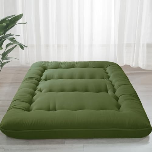 MAXYOYO 6" Extra Thick Japanese Floor Mattress Futon Mattress, Foldable Tatami Pad for Adults, Roll Up Floor Bed for Guest Room Bedroom RV, Green, Queen MAXYOYO