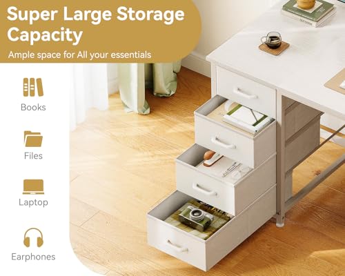 ODK 48 Inch White Computer Desk with 8 Fabric Drawers, Modern Office Desk with Large Storage for Home Office, Study, Gaming, White ODK