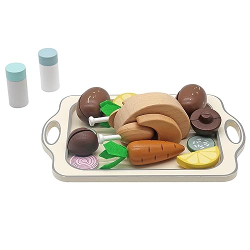 Touch us Thanksgiving Turkey Wooden Kitchen Accessories Toys Wooden Play Food for Little Kids, Pretend Play Roast Chicken Toys for Children Great Lunch Set for 3, 4, 5 Year Old Girls and Boys touch us