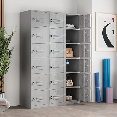Kooyon 71" Metal Storage Cabinet with 6 Doors,Metal Lockers for Employees,Lockable Locker Cabinets for School, Gym, Home, Office Staff, Garage-Assembly Required(Gray) Kooyon