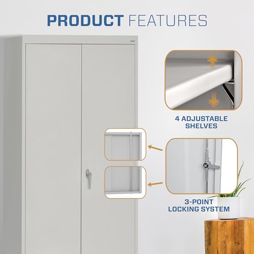 Sandusky Lee CAC1362472-05 Combination Garage Storage Cabinet, Steel Utility Cabinet with Adjustable Shelves, 72" H, Dove Gray Sandusky