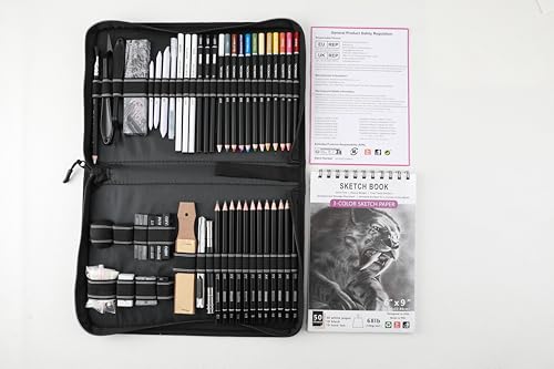 HIFORNY 76 PCS Drawing Set Sketching Kit,Sketch Pencils Art Supplies with Graphite,Charcoal,Blending Tools & Accessories,Portable Zippered Travel Case for Artists & Beginners HIFORNY