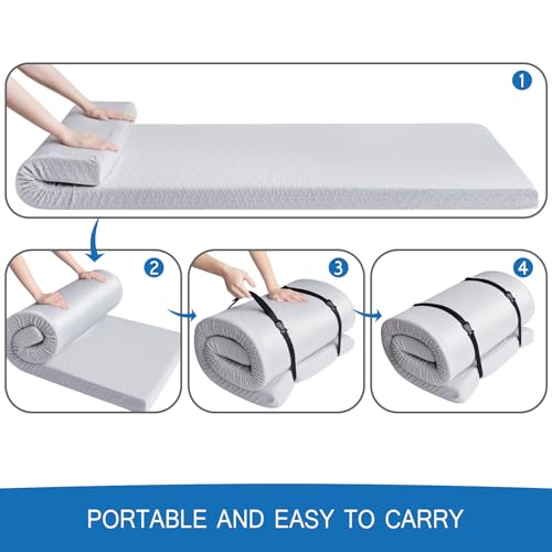 Memory Foam Camping Mattress Pad 3 Inch Thick, Portable Sleeping Pad with Waterproof Cover, Portable Roll Up Cot Mattress Pad Floor Mat for Travel Truck Bed Tent 72" x 24"x 3" Coldwind
