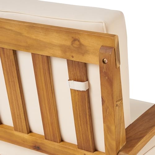 Christopher Knight Home Peyton Outdoor Acacia Wood Loveseat and Coffee Table Set with Water Resistant Cushions, Teak Finish / Beige Christopher Knight Home