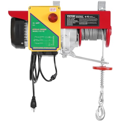 VEVOR Electric Hoist, 1760 lbs 120V Electric Winch with 328 ft Wireless Remote Control, 40 ft Single Cable Lifting Height, Single/Double Slings, Emergency Stop, Lift Hoist for Garage Warehouse Factory VEVOR