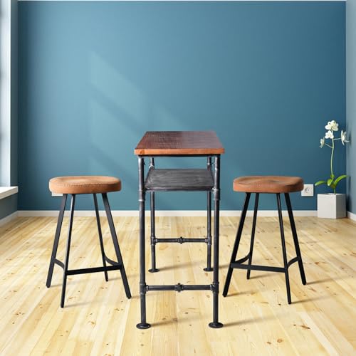 LOKKHAN Industrial Vintage Bar Height Table with Extra Shelf - Rustic Brown & Grey Metal Console for Kitchen, Dining & Pub LOKKHAN