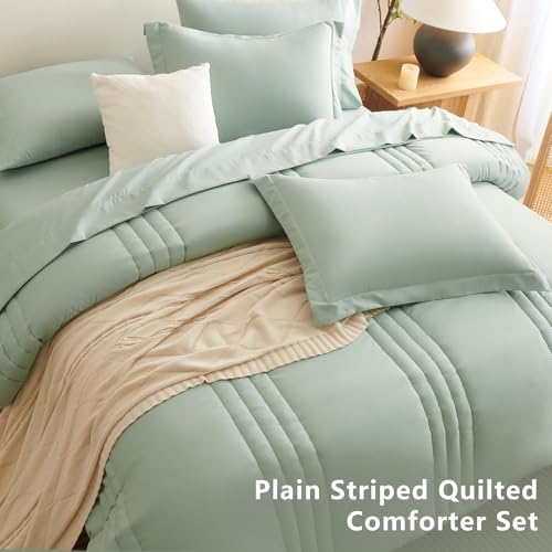 CozyLux King Size Comforter Sets - 7 Piece Bed in a Bag Sage Green Comforter Set with Sheets Luxury Bed Set All Seasons, Soft Bedding Set with Down Alternative Comforter, Sheets, Pillowcases & Shams CozyLux
