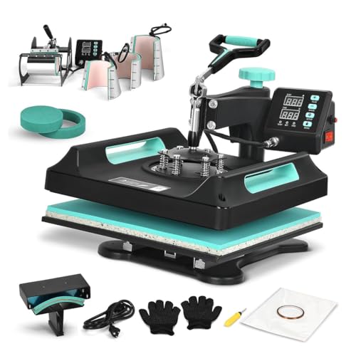 BDJSN 8 in 1 Heat Press, 38x38cm Multifunction Heat Transfer Machine, Precision Printer T-Shirt Textile Printing Machine Combo Kit for T Shirts/Mug/Hat/Plate/Cap BDJSN