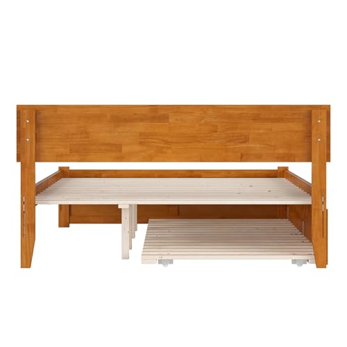 AFI Orlando Queen Solid Wood Platform Bed with Footboard & Twin XL Trundle in Light Toffee AFI