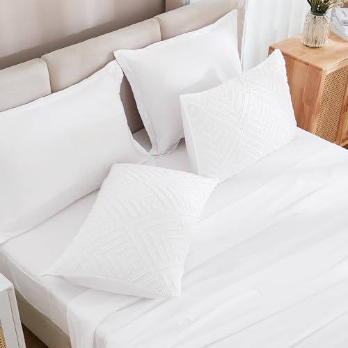 Andency White Comforter Queen Size Set with Sheets - 7 Pieces Boho Bed in a Bag Tufted Bedding Sets Lightweight All Season Bed Set with Comforter, Sheets, Pillowcases & Shams Andency