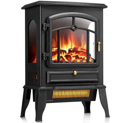 Electric Fireplace Heater with Thermostat Control, 15" Cathedral Stylish Small Fireplace Stove Heater, 3D Realistic Flame Effects, Overheating Safe Design