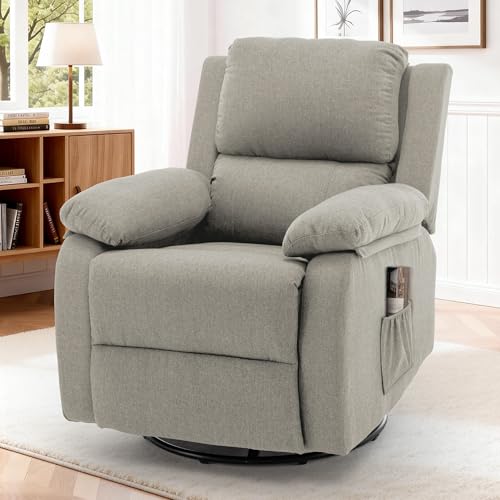 Korser Recliner Chair, 360 Swivel Rocker Chair for Adults, Small Rocking Recliner for Small Spaces, Upholstered Fabric Glider Recliner Nursery (Swivel Rocker Recliner, Light Khaki)