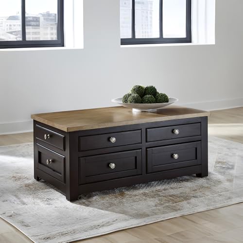 Signature Design by Ashley Drazmine Casual Lift-Top Coffee Table with 4 Drawers and Casters, Dark Brown & Light Brown Signature Design by Ashley