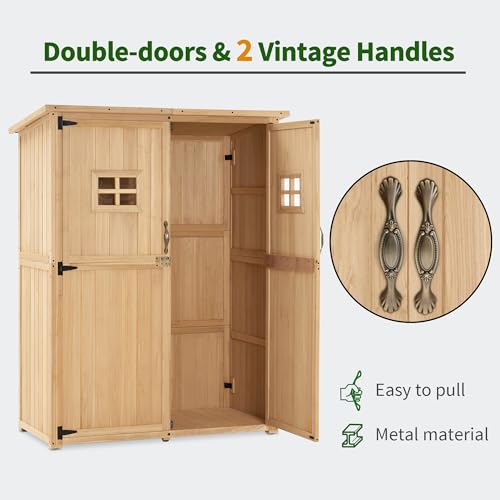 MCombo Large Outdoor Storage Shed with 2 Shelves, Oversize Garden Tool Shed with Lock, Outdoor Storage Cabinet with Floor for Patio and Yard (46.9" x 22.4" x 66") 1911 (Beige) mcombo