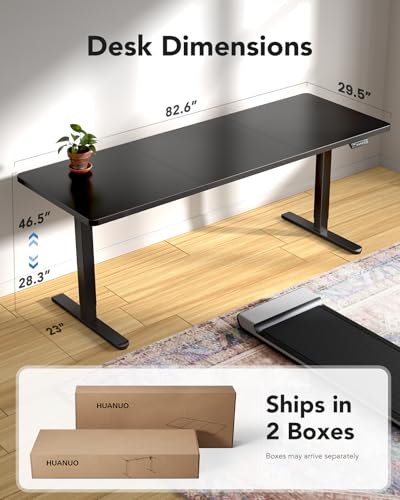 HUANUO 83 x 30 inch Electric Standing Desk, Powerful Brushless Motor Large Height Adjustable Table, 4 Memory Preset Sit Stand Up Desk, Home Office Computer Table with Thick T-Shaped Frame, Black HUANUO