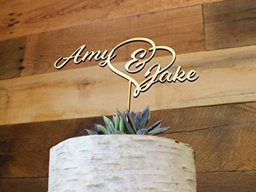 First Names Heart Wood Cake Topper Baltic Birch Wooden Laser Cut Burnt Delicate Personalized Custom Wedding Natural Unfinished Ampersand CraftCuts