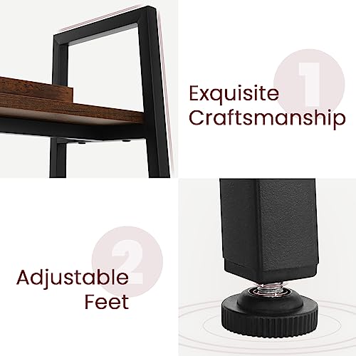 BATHWA 5-Tier Industrial Rustic Ladder Bookshelf - Open Wood and Metal Accent Bookcase BATHWA